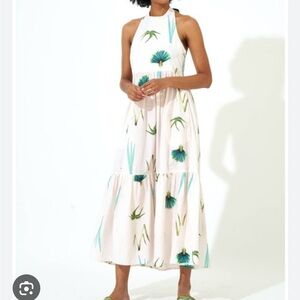 Oliphant halter dress in frond print. Back is low. Excellent used condition.